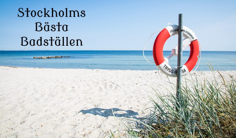 Strand med boja med texten: Stockholms Bästa Badställen