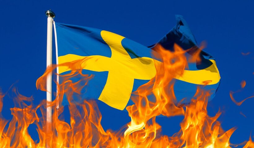 Sverige flagga eld